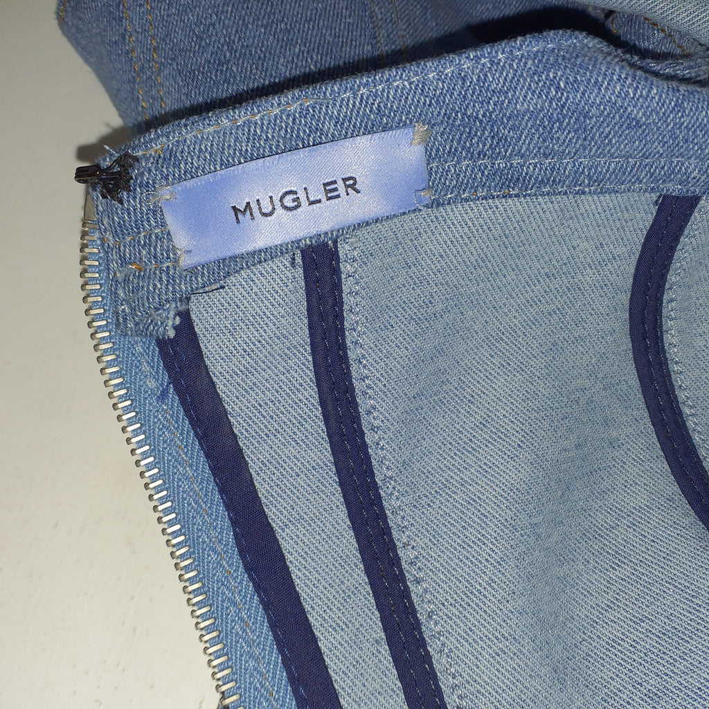 Mugler Denim And Tulle Blue Bustier Top Size OS
