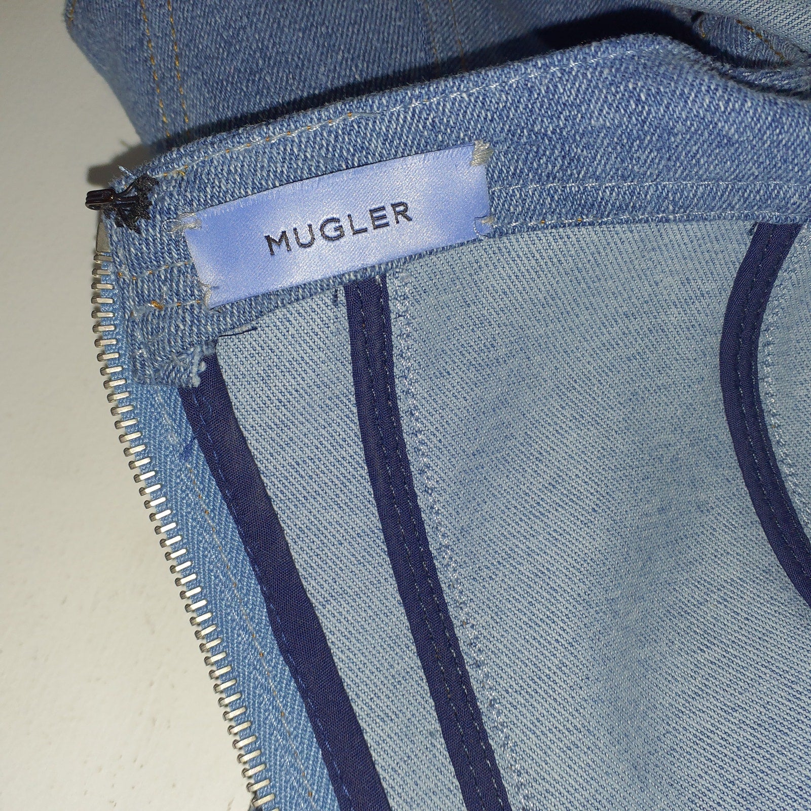 Mugler Denim And Tulle Blue Bustier Top Size OS