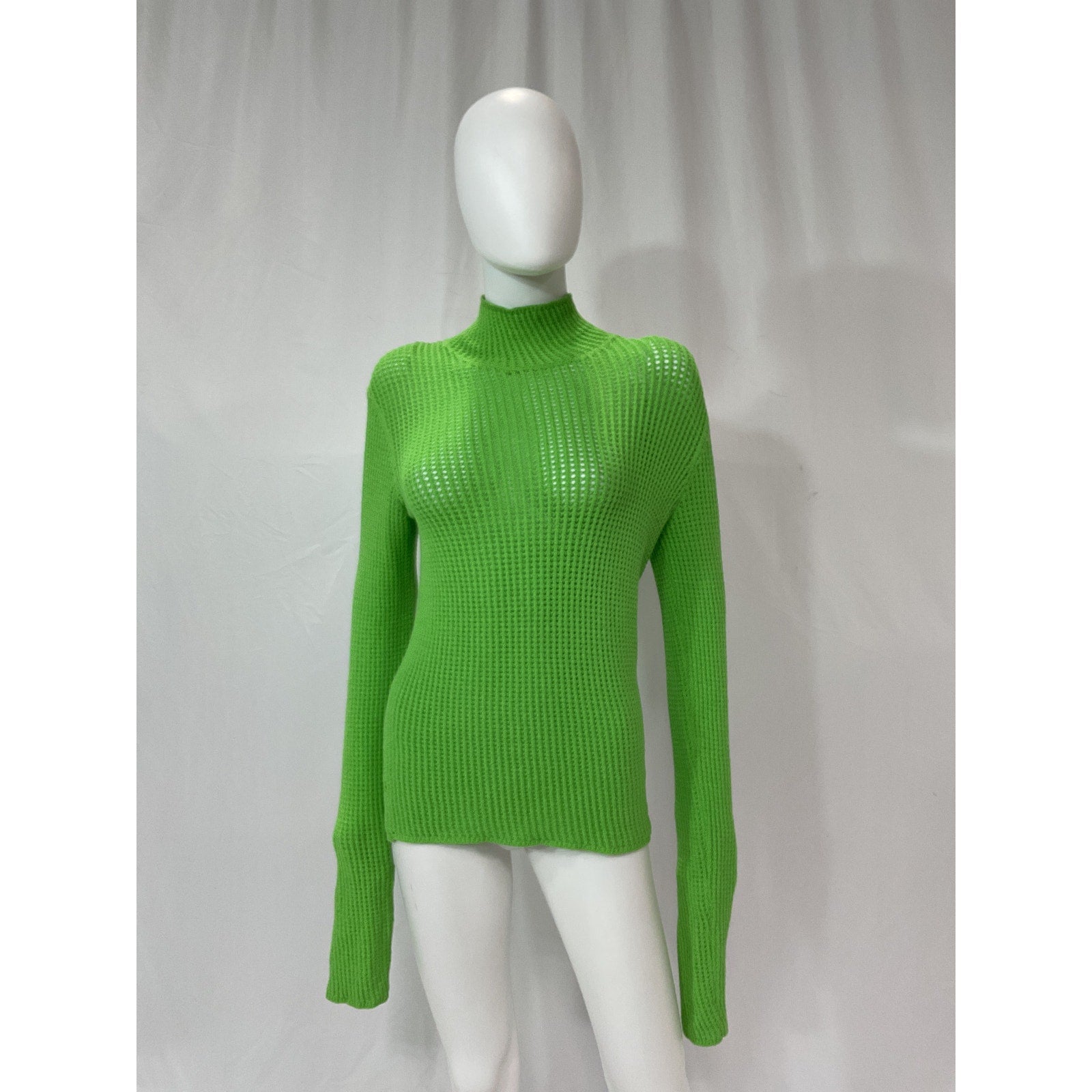 Nanushka 'Senna' Green Open-Knit Cotton-Blend Turtleneck Sweater Size M