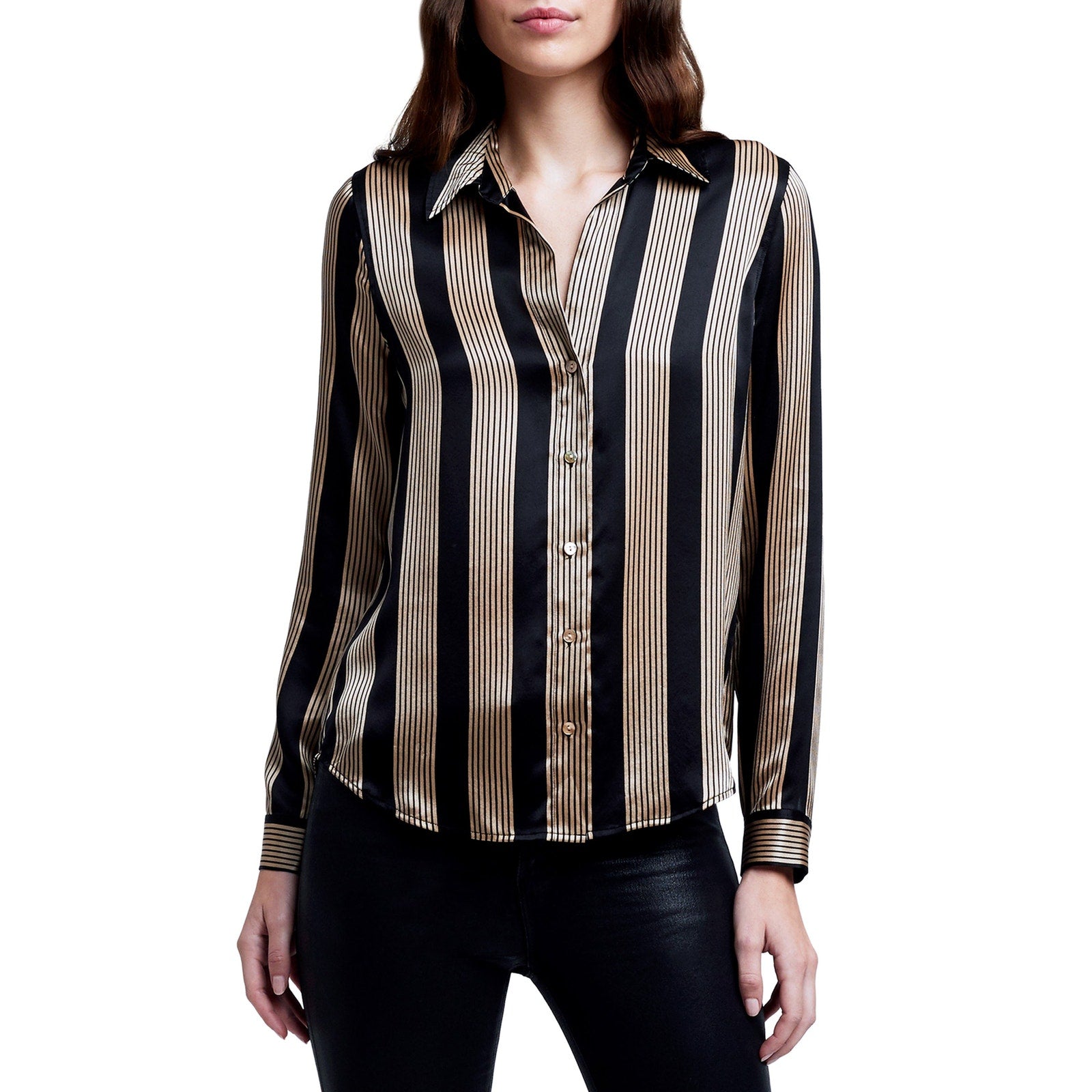 L'Agence 'Tyler' Black Silk Long Sleeve Silk Button-Up Shirt Size M