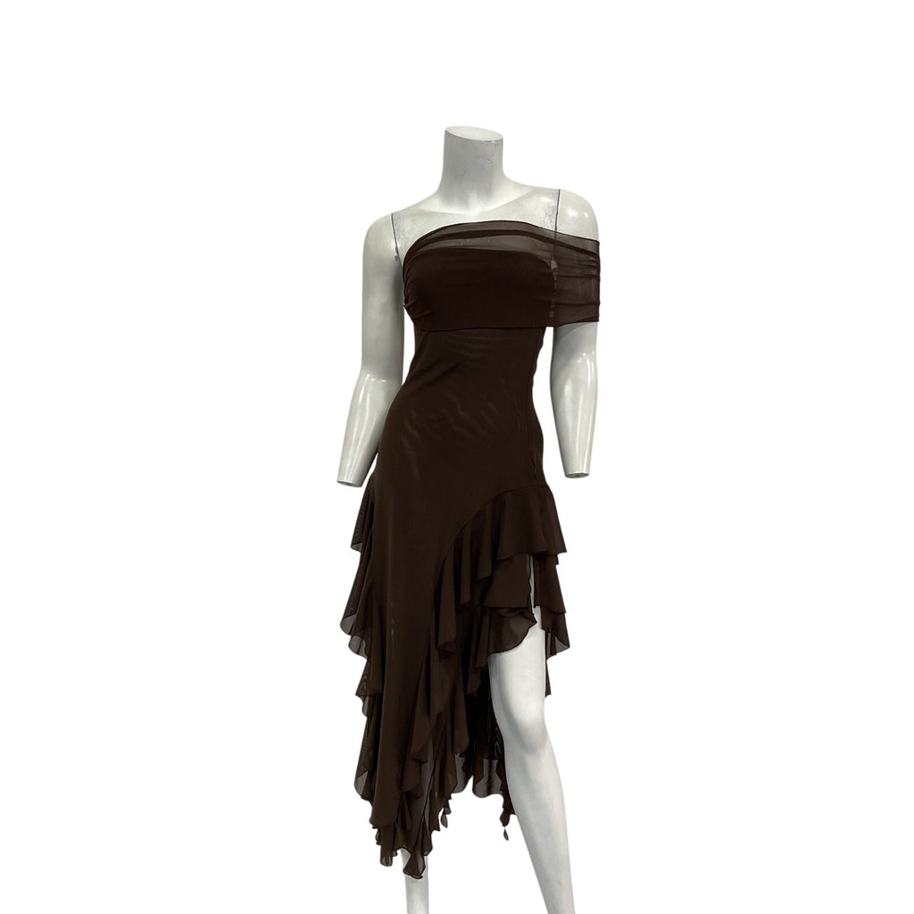 Kim Shui 'Ruffle' Brown Nylon Mesh Dress Size S