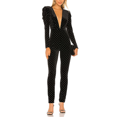 Michael Costello Embellished Black Lulu Jumpsuit Size L