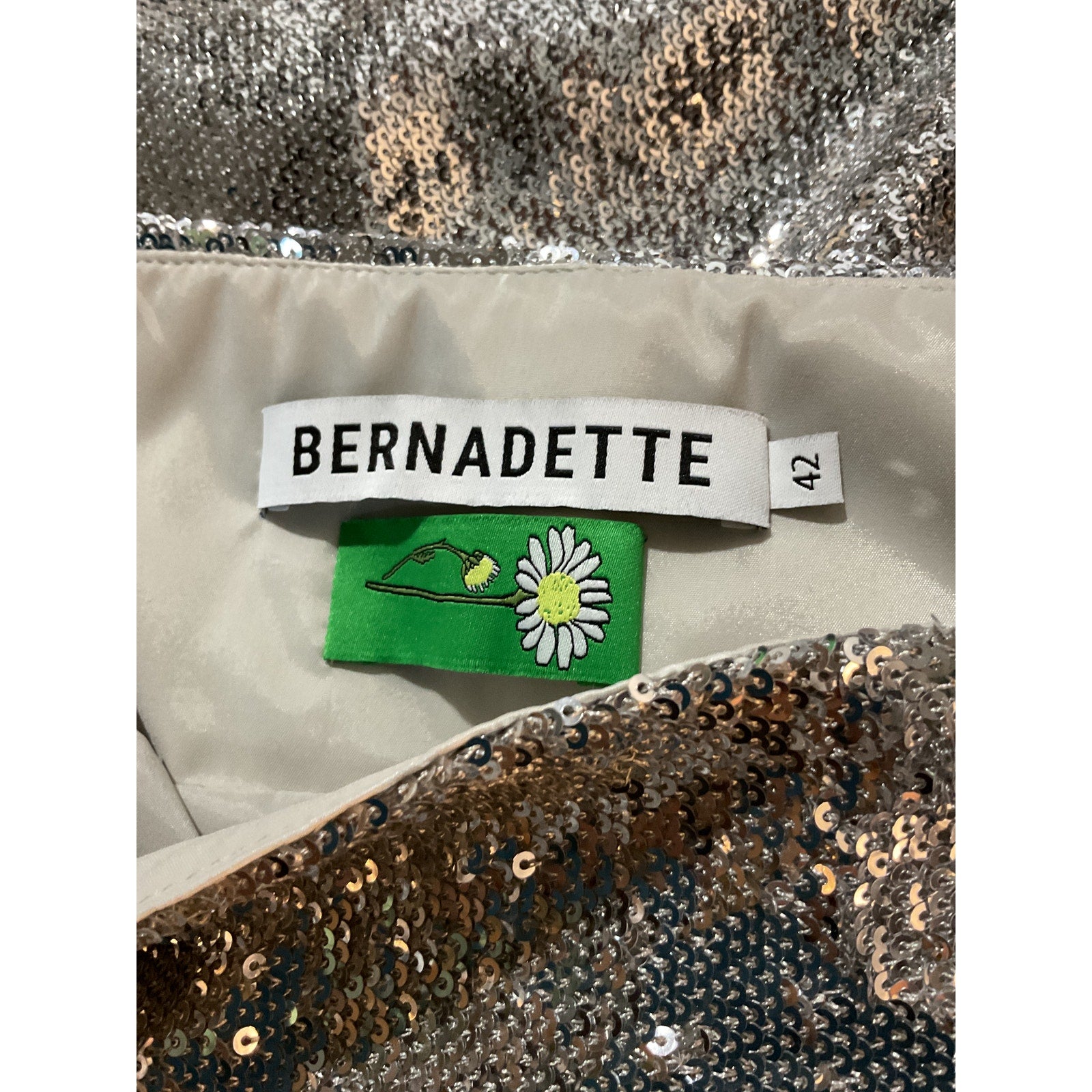Bernadette 'Bernard' Silver Asymmetric Sequined Taffeta Mini Skirt Size 42