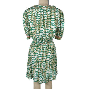 Saloni Smocked Green Lea Mini Dress Size 6 NWT