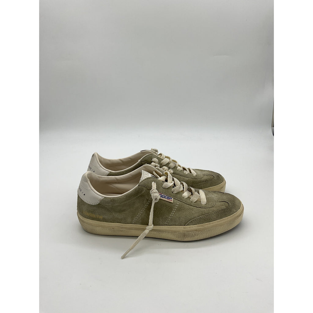 Golden Goose 'Soul-Star' Tan Leather Distressed Leather-Trimmed Suede Sneakers Size 9