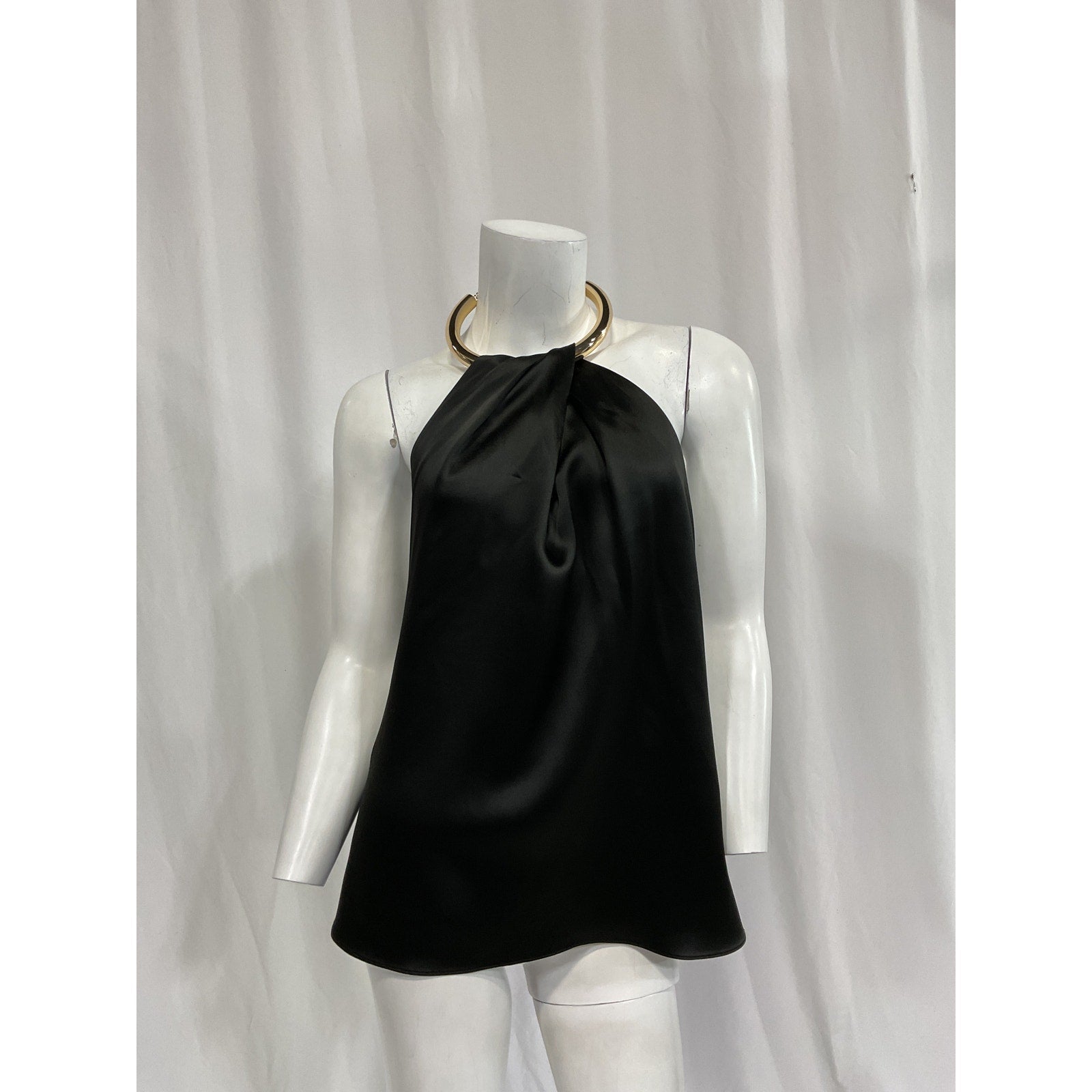Nicholas 'Oxana' Black Satin Open Back Draped Necklace Top Size 8