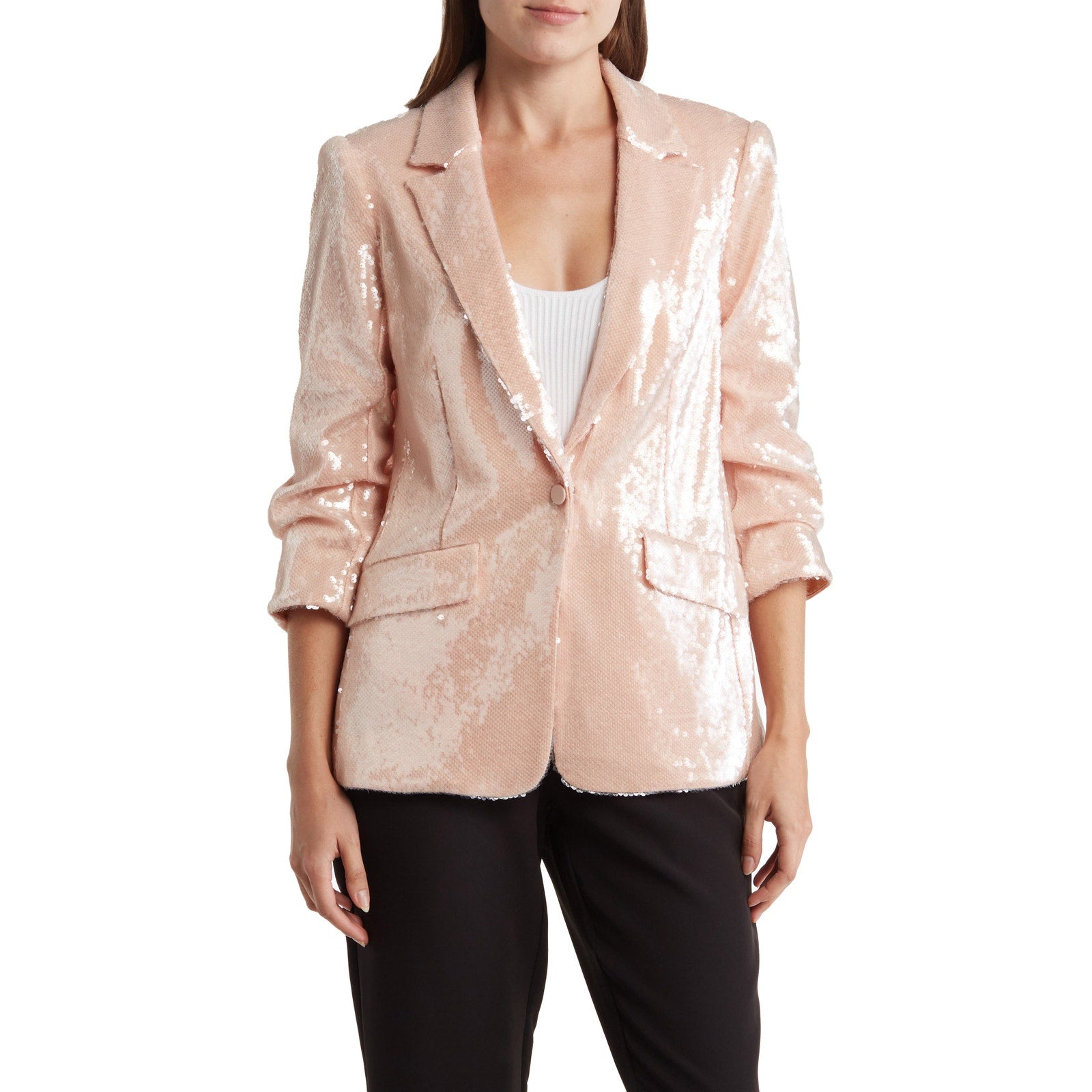 Cinq A Sept 'Kimmi' Pink Polyester Sequin Blazer Size 4