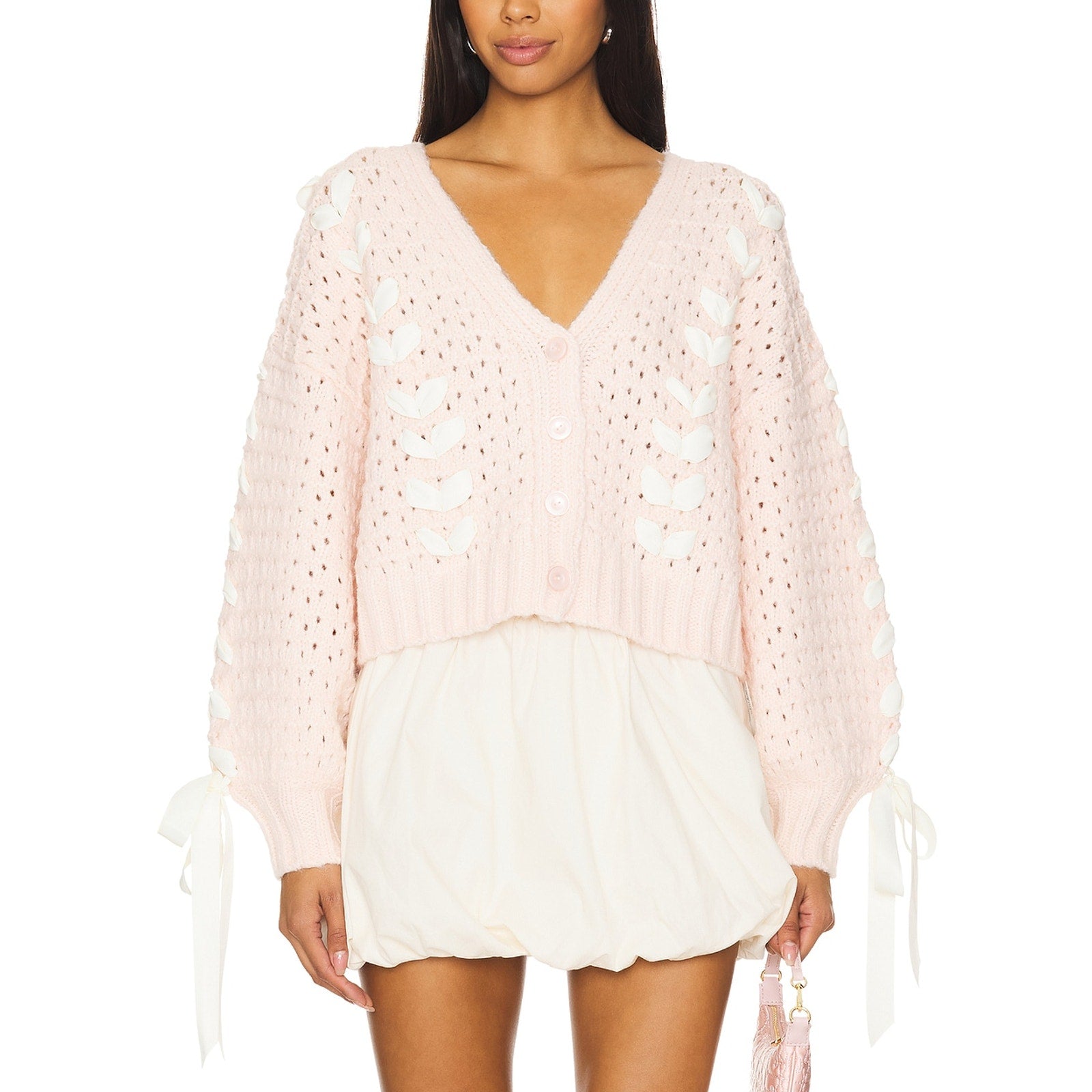 For Love & Lemons 'Laurel' Pink Acrylic Cardigan Size XS