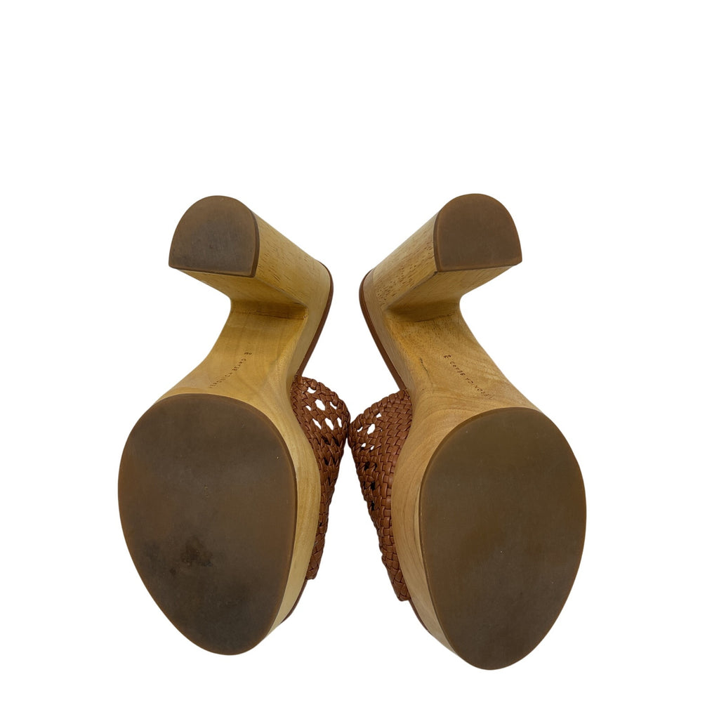 Veronica Beard 'Guadalupe' Brown Woven Leather Wooden-Heel Mules Size 6