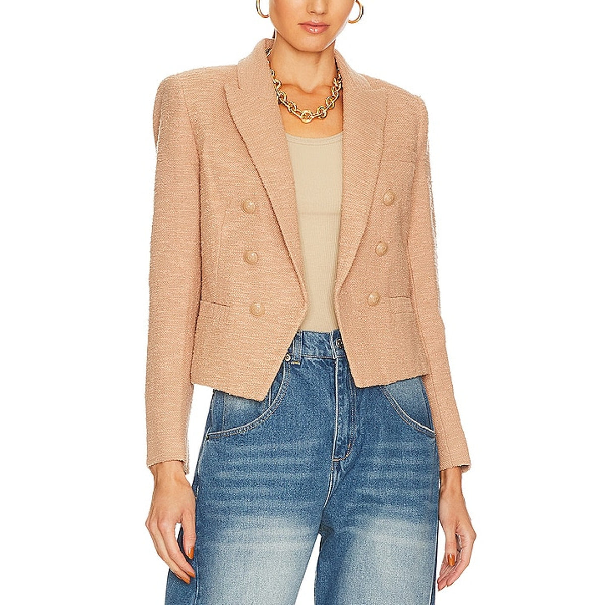 L'Agence 'Brooke' Tan Cotton Double Breasted Crop Blazer Size 4