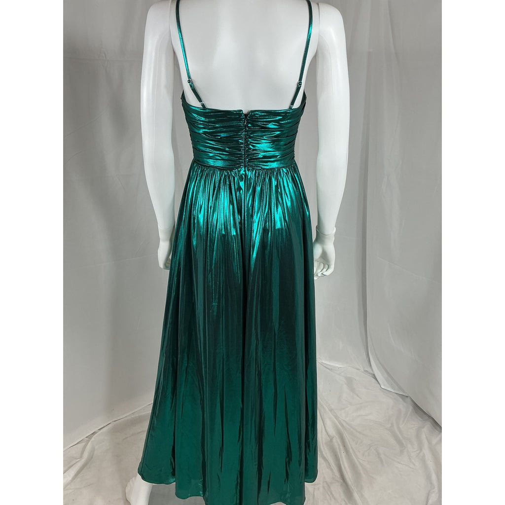 Milly 'Shannon' Green Polyester Gathered Metallic Jersey Midi-Dress Size 2 - NWT