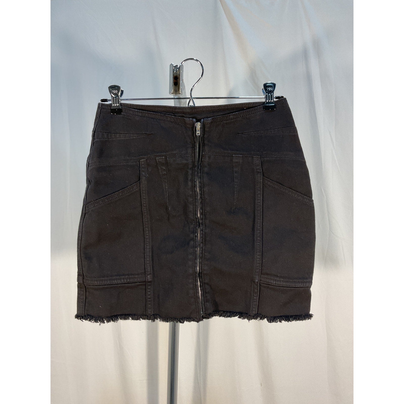 Iro 'Binda' Black Frayed Denim Mini Skirt Size 4