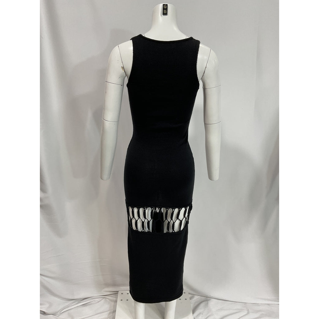 Michael Costello 'Nicola' Black Mixed Crochet Maxi Dress Size XS