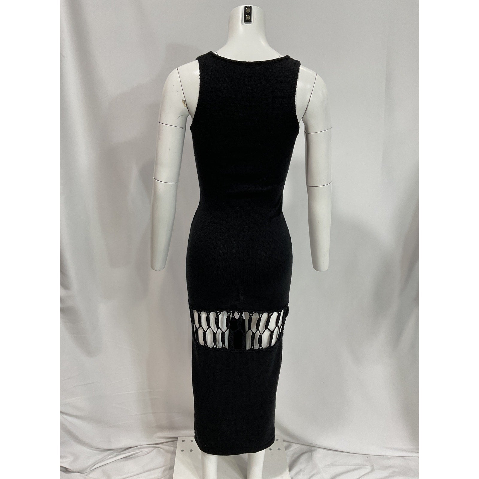 Michael Costello 'Nicola' Black Mixed Crochet Maxi Dress Size XS