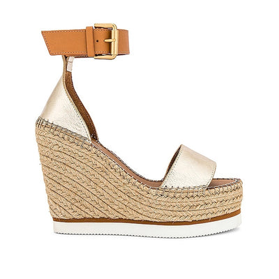 See By Chloé Metallic Gold Glyn Wedge Sandals Size US 9