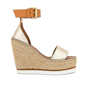 See By Chloé Metallic Gold Glyn Wedge Sandals Size US 9