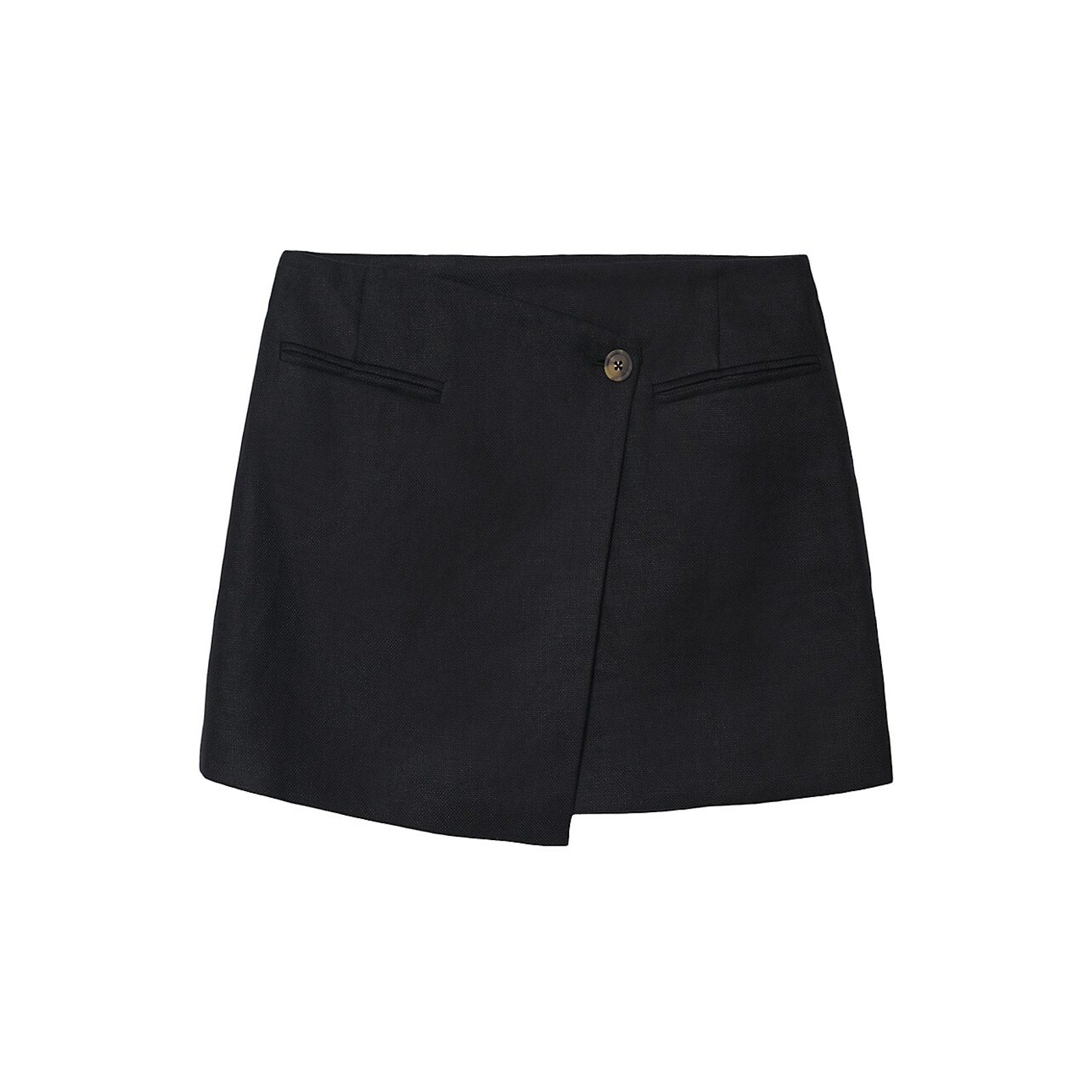 Anine Bing 'Natalia' Black Linen Wrap-Front Mini Skirt Size S