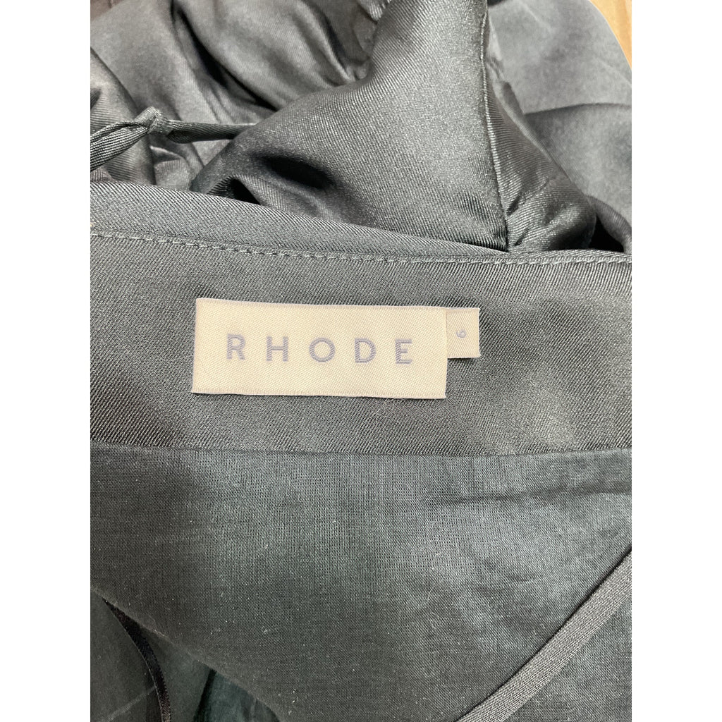 Rhode 'Natalia' Black Ruched Recycled Duchesse-Satin Maxi Dress Size 6