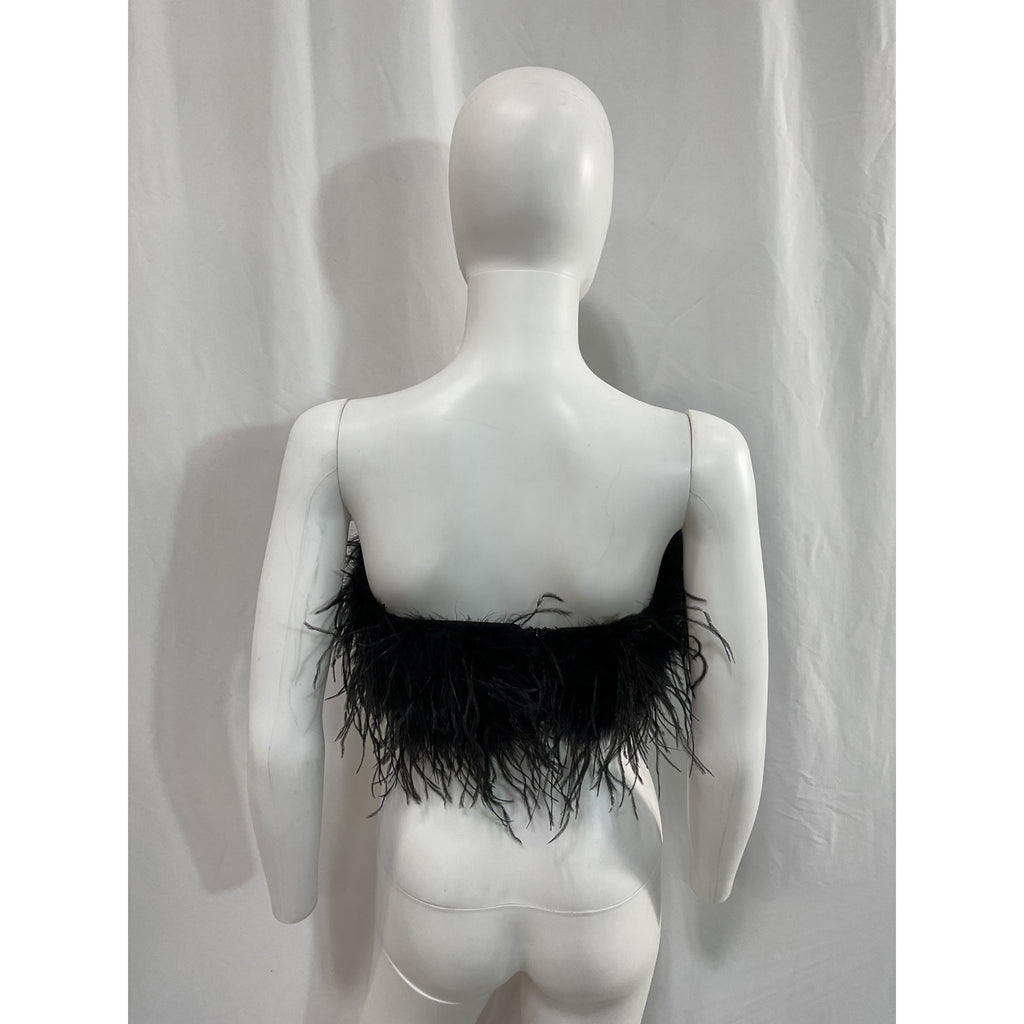 Lamarque 'Zaina' Black Cropped Feathered Top Size XS