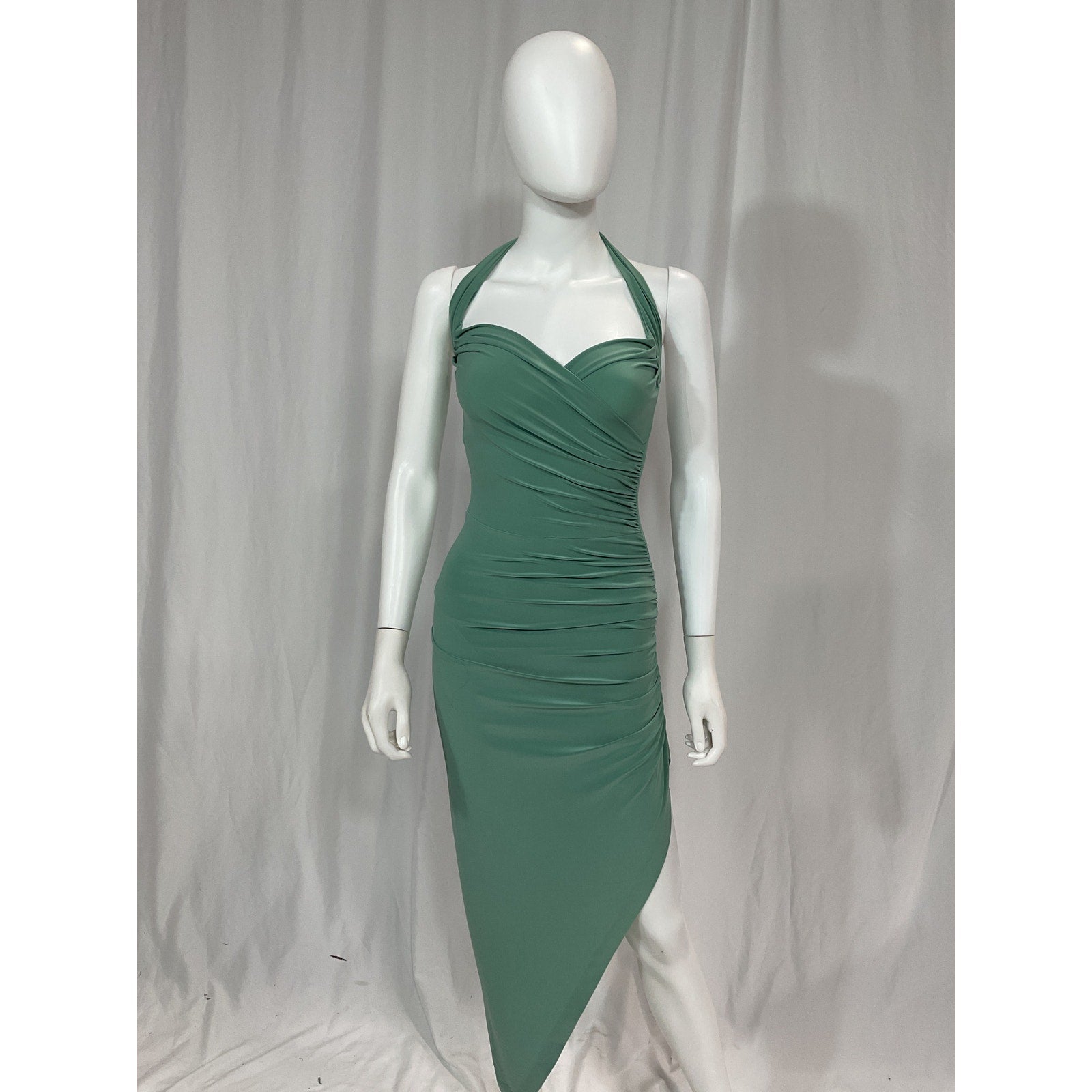 Norma Kamali 'Cayla' Green Halterneck Asymmetric Midi Dress Size XXS