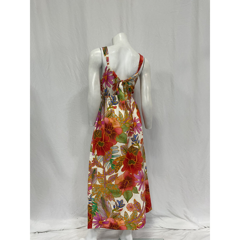 Mara Hoffman 'Bettina' Red Cotton Cutout Floral-Print Organic Cotton-Jacquard Midi Dress Size XS