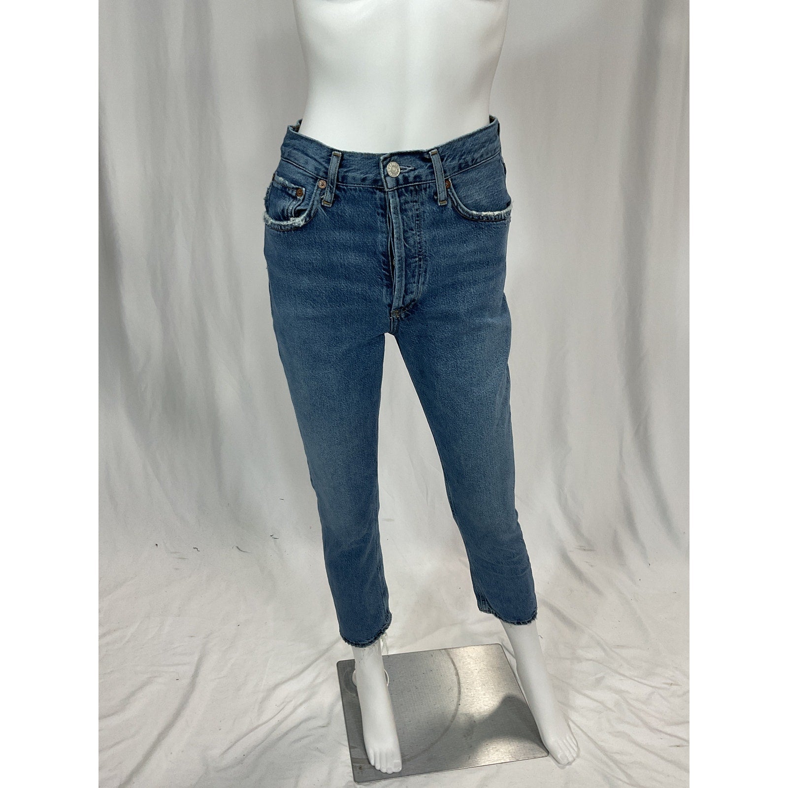 Agolde 'Riley' Blue High Rise Straight Crop Denim Jean Size 26