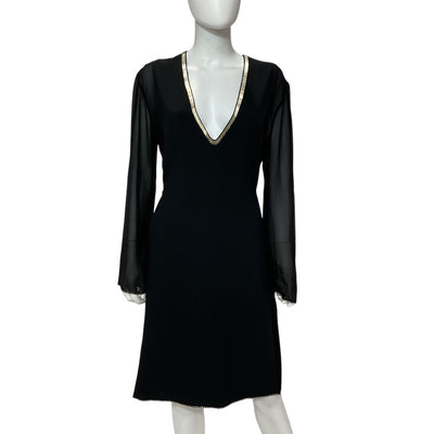 Chloé Elegant Black V Neck Midi Dress Size 36 EU / US 4 NWT