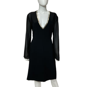 Chloé Elegant Black V Neck Midi Dress Size 36 EU / US 4 NWT