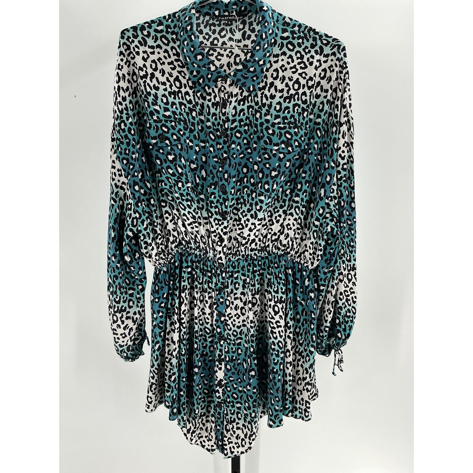 Retrofete Leopard-Print Blue Silk Dress Size L