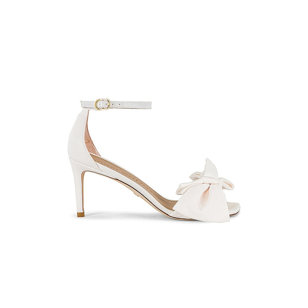 Stuart Weitzman 'Nudistcurve Loveknot 75' White Satin Asymmetrical Square Toe Sandal Size 6 - NWT