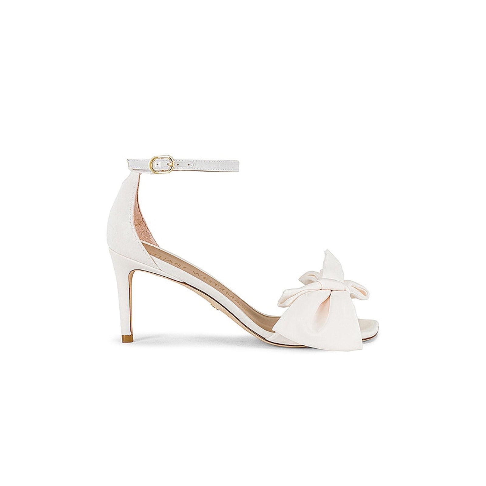 Stuart Weitzman 'Nudistcurve Loveknot 75' White Satin Asymmetrical Square Toe Sandal Size 6 - NWT