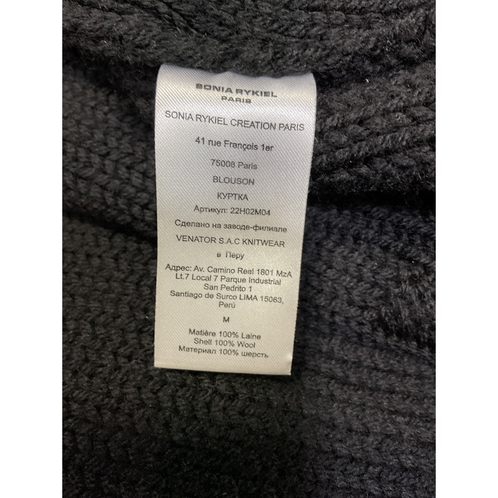 Sonia Rykiel 'Cable' Black Knit Wool Cardigan Size M