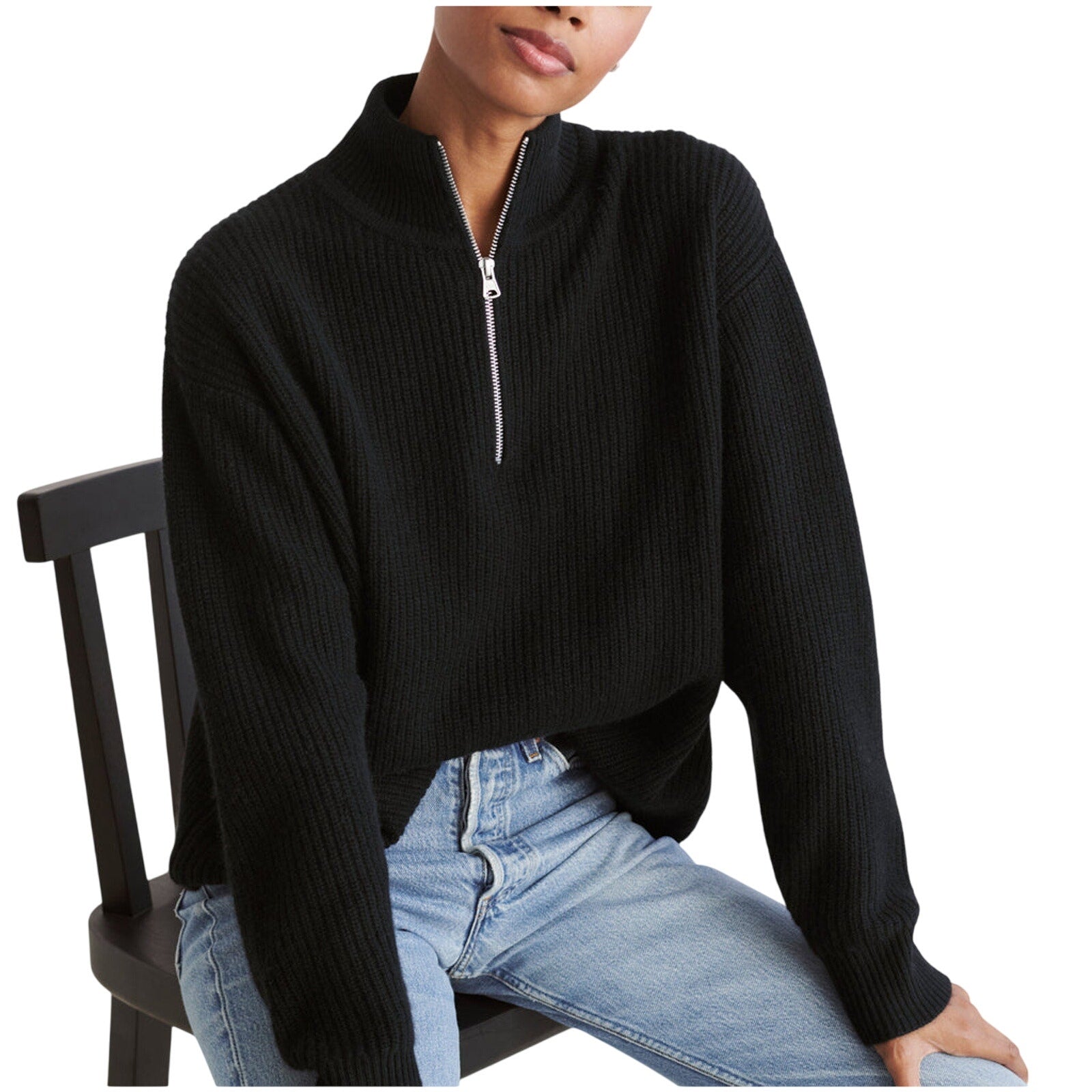 Jenni Kayne Black Cashmere Half Zip Sweater Size XS