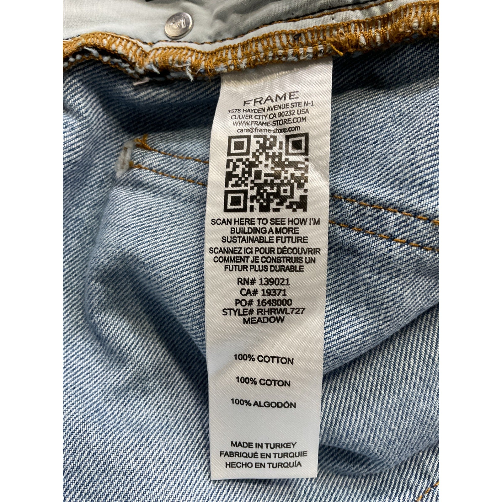 Frame 'Rolled' Blue High Rise Wide Leg Denim Jeans Size 25