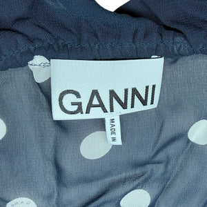 Ganni Sheer Sky Captain Polka Dot Tie Neck Blouse Size 2 US / 34 EU