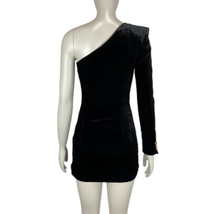 Alessandra Rich Sleek Black Asymmetric Button Detail Mini Dress Size EU 36