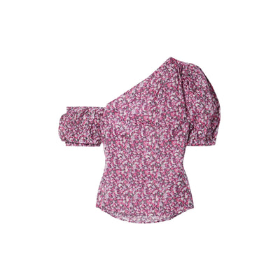 Isabel Marant 'Liddy' Purple Viscose Convertible One-Shoulder Floral-Print Cotton-Voile Top Size 34