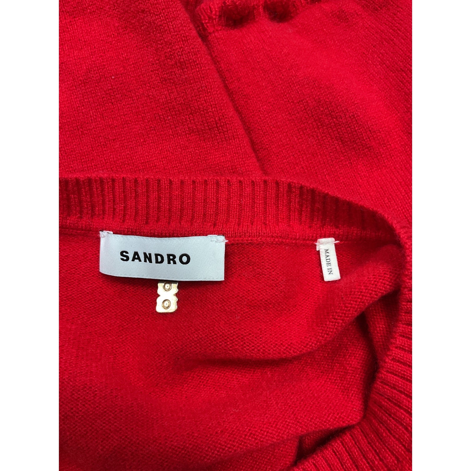 Sandro Ruffled Red Wool Crop Sweater Size M