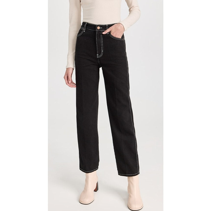 Reformation 'Cowboy' Black High Rise Straight Denim Jeans Size 24