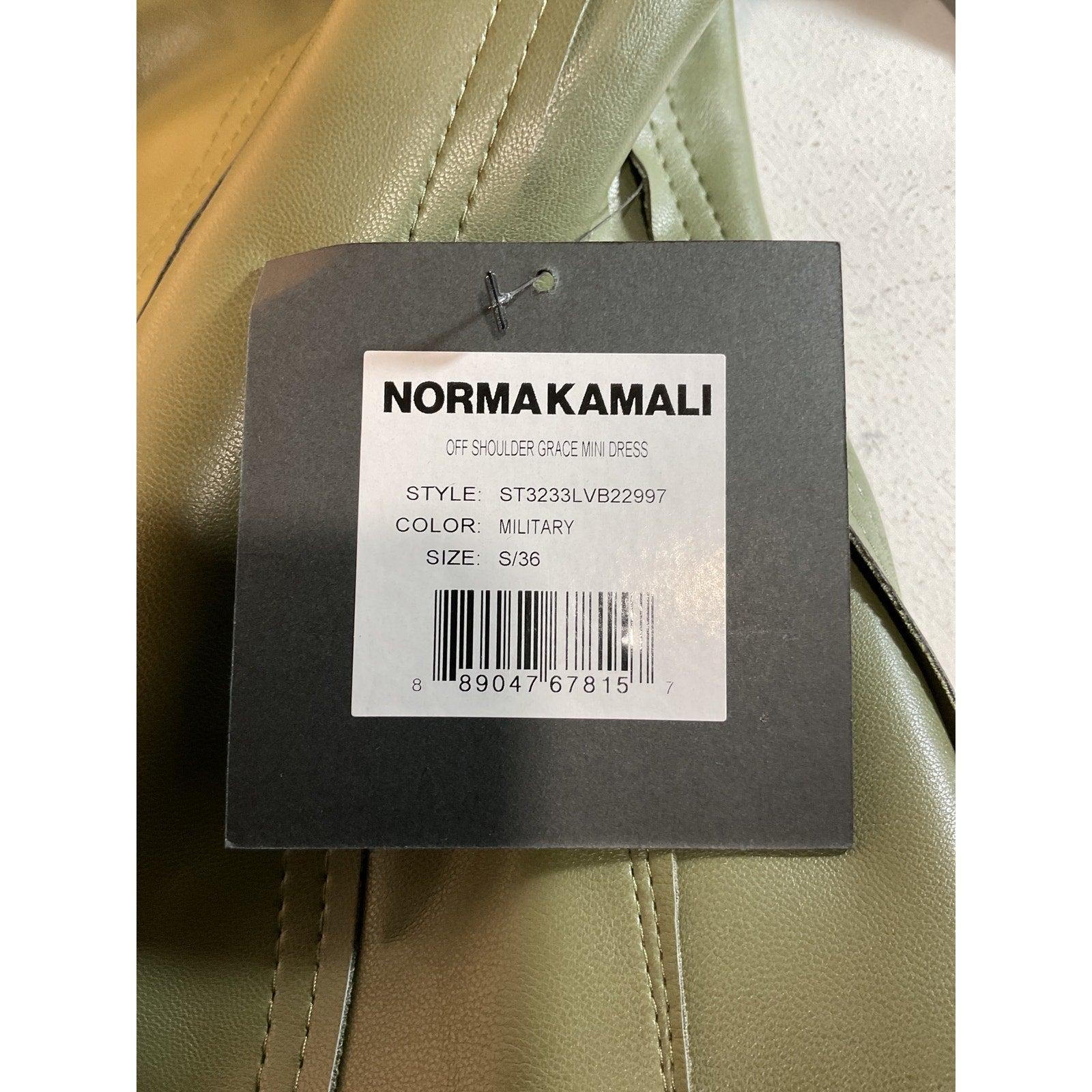 Norma Kamali Green 'Grace' Off Shoulder Mini Dress Size S - NWT