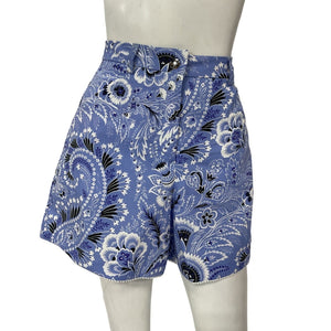 Etro Vibrant Blue Paisley Cotton High Waist Shorts Size 16 NWT