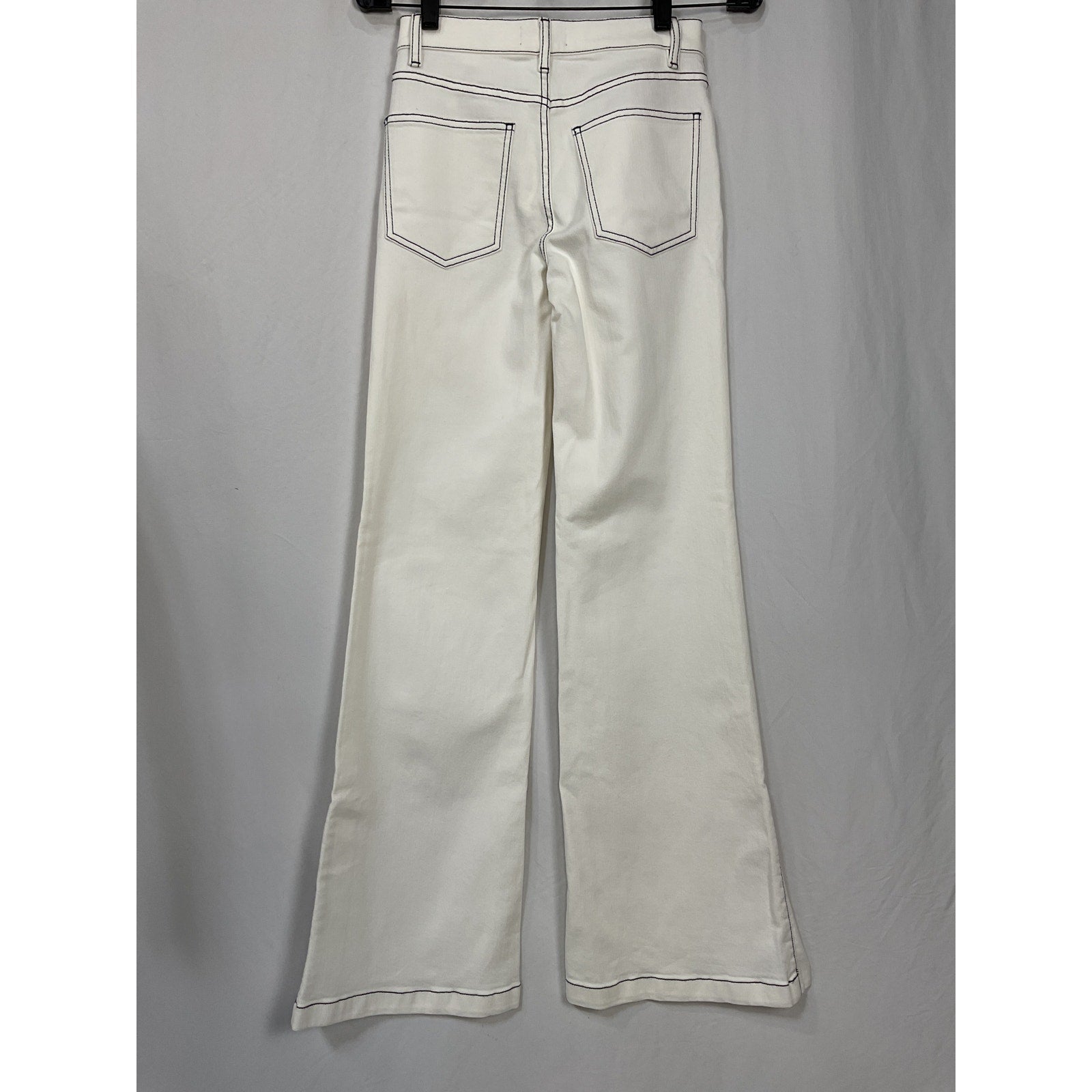 Ramy Brook 'Tyra' White Cotton  Contrast Mid-Rise Flare Jean Size 24