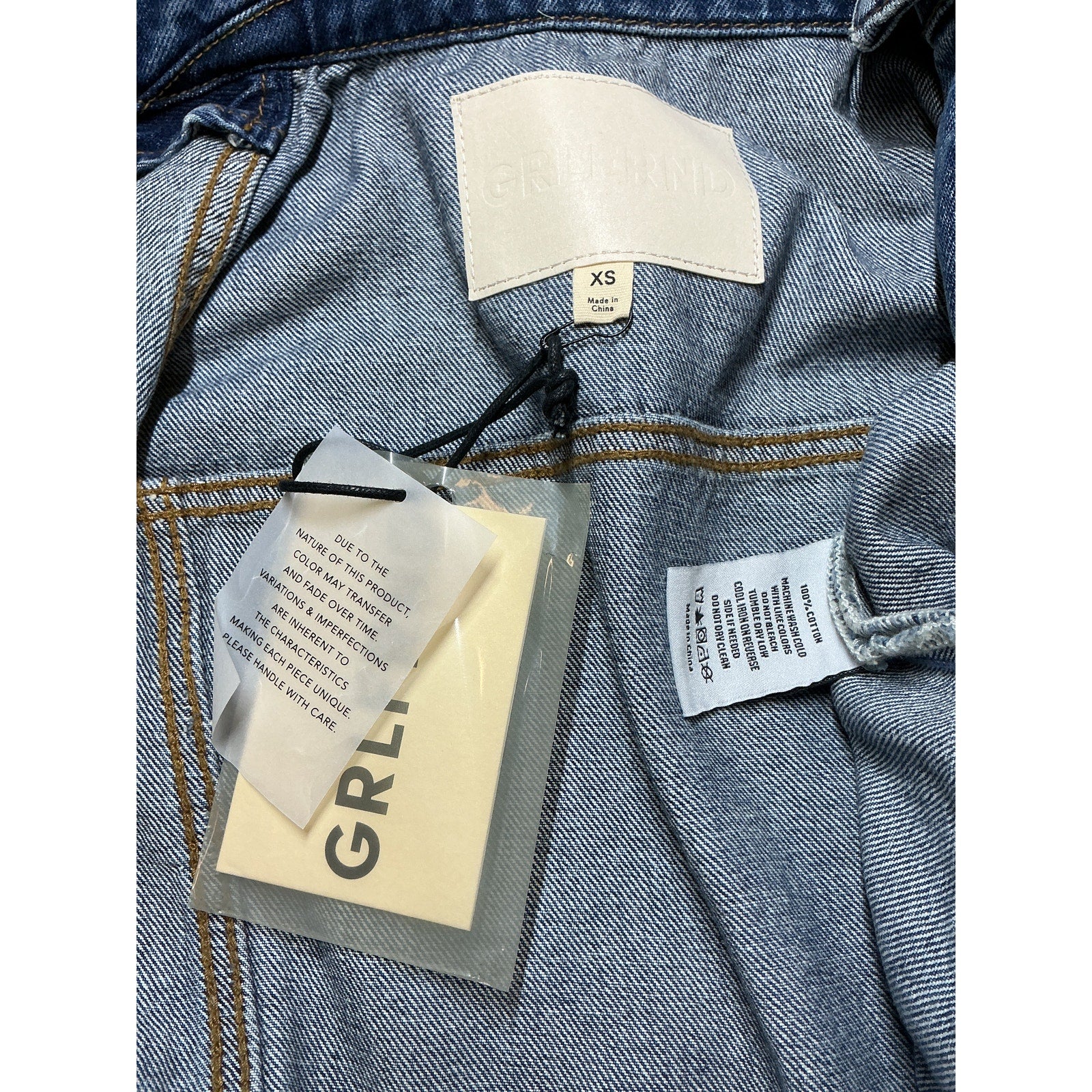Grlfrnd 'Avery' Blue Cotton Two Tone Utility Jacket Size XS - NWT