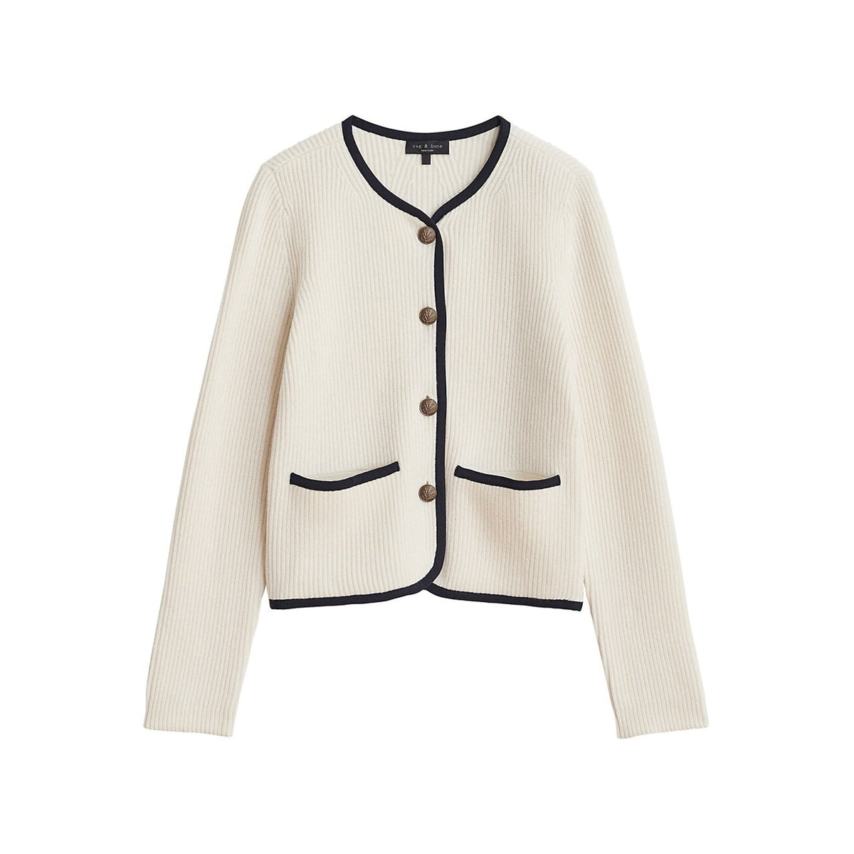 Rag & Bone 'Nancy' White Merino Wool-Blend Rib-Knit Cardigan Size S