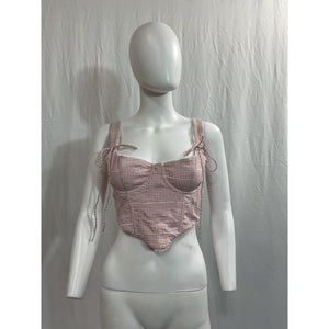 For Love & Lemons 'Ali' Pink Seersucker Bustier Top Size S