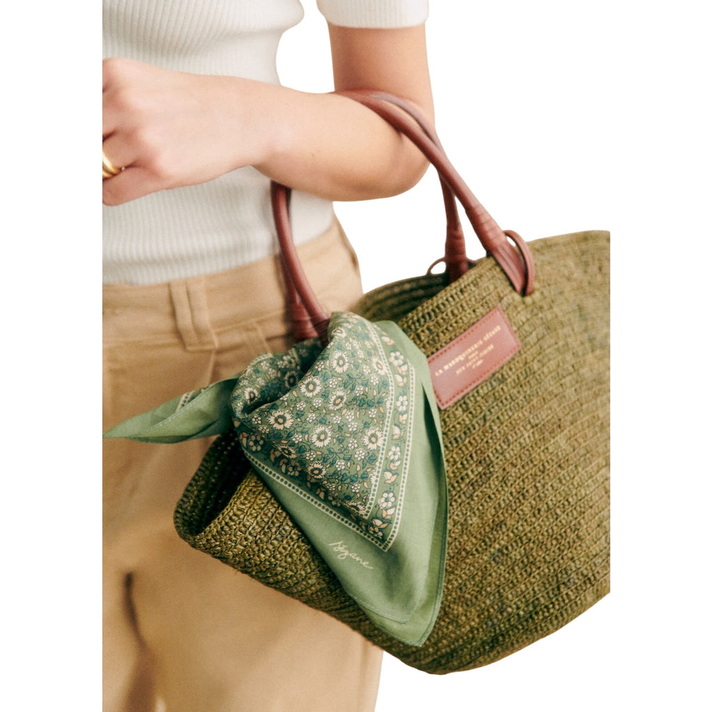 S�zane 'Floral' Green Cotton Scarf Size OS