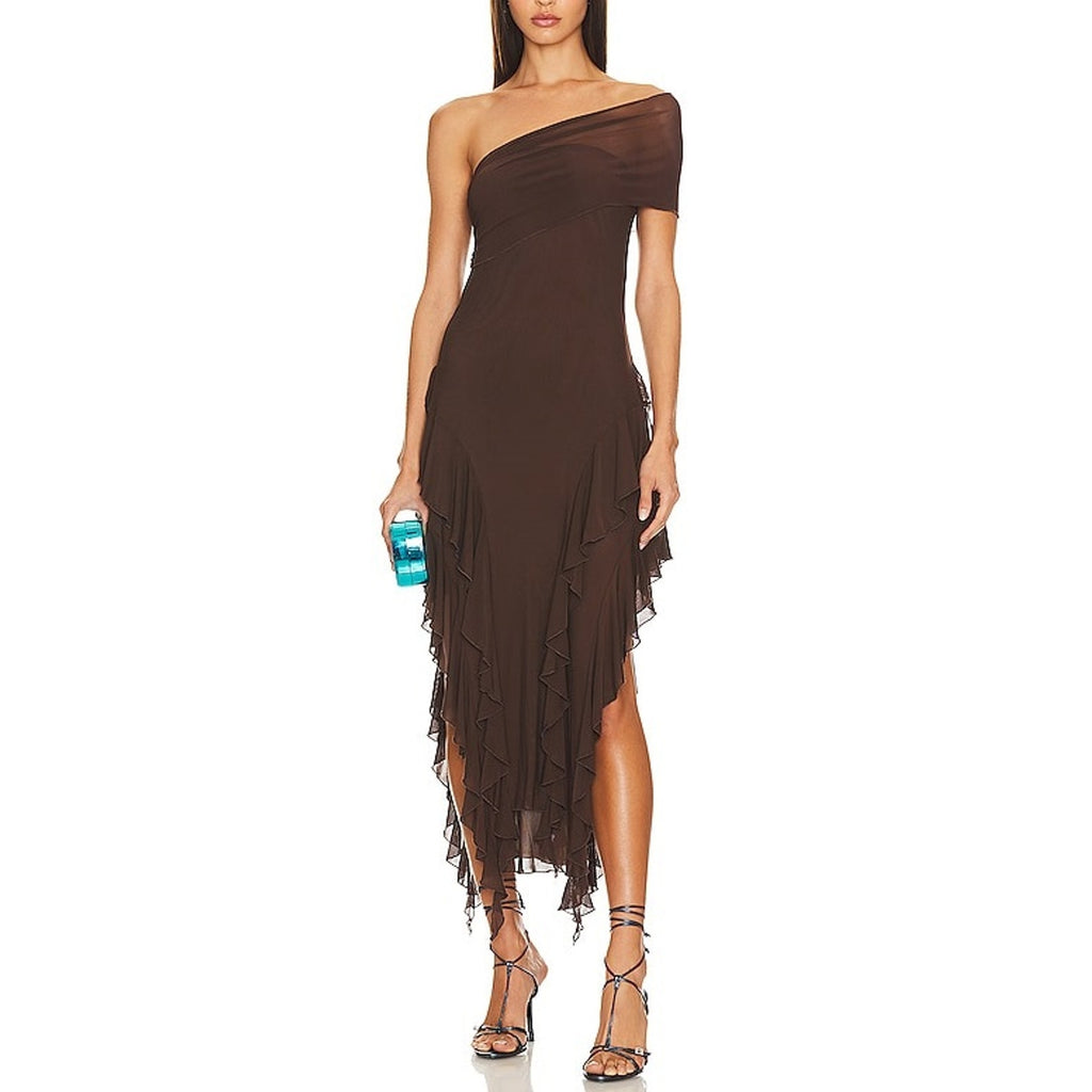 Kim Shui 'Ruffle' Brown Nylon Mesh Dress Size S