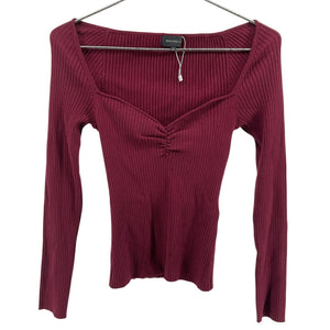 Majorelle Ribbed Burgundy Salone Knit Top Size S