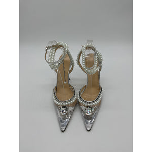 Mach & Mach Silver Leather Diamond Of Elizabeth Imitation Pearl Pointed Toe Pump Size 7.5