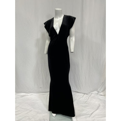 Norma Kamali V Neck Black Polyester Rectangle Gown Size S